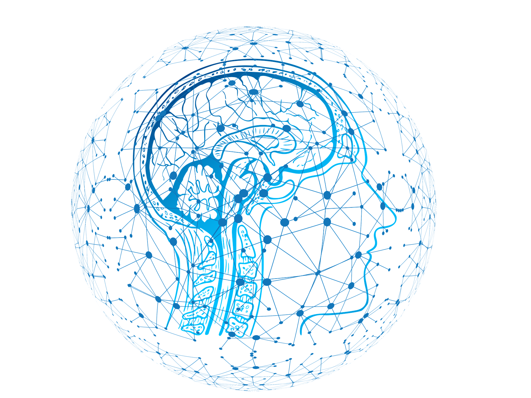Symbolbild Künstliche Intelligenz, ein schematisch dargestellter Kopf mit einem Netz verknüpfter Punkte