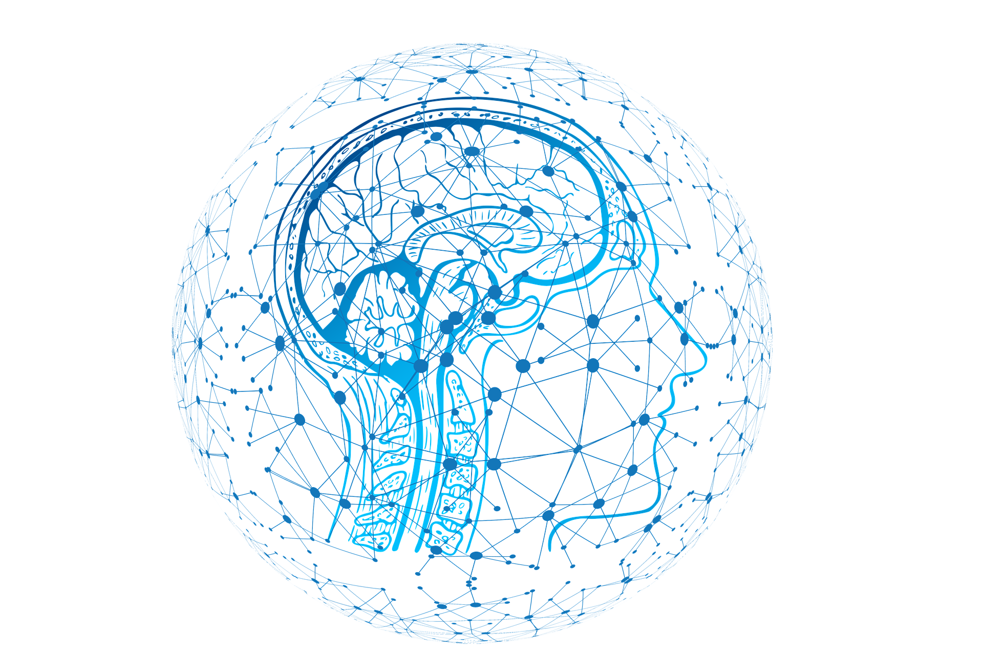 Symbolbild Künstliche Intelligenz, ein schematisch dargestellter Kopf mit einem Netz verknüpfter Punkte