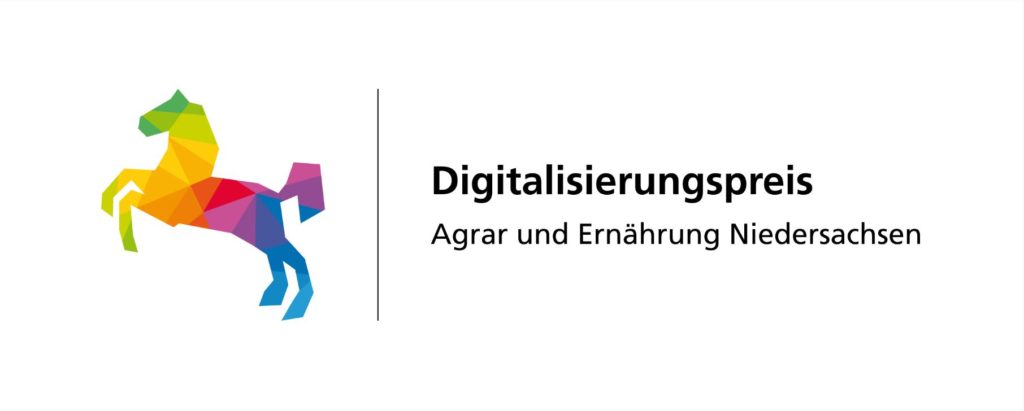 Logo des Digitalisierungspreises Agrar und Ernährung Niedersachsen mit buntem Niedersachsenpferd
