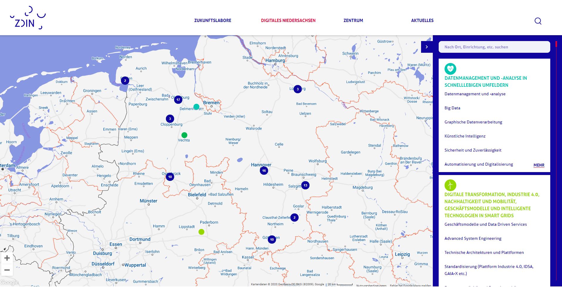 Screenshot der Forschungslandkarte des ZDIN