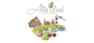 Logo des Tourismusvereins Altes Land mit gezeichneter Landschaft und Schriftzug