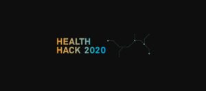 Logo Health Hack 2020 bunte Schrift auf schwarzem Hintergrund