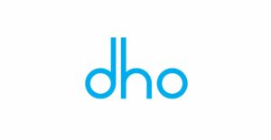 Logo des Digital Hubs Niedersachsen, drei Buchstaben dho in klein und hellblau