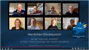 Das Siegerteam des One-Health-Hackathons 2021 "HealthID" bei einer Videokonferenz.