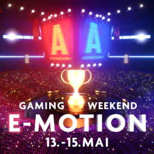 Eine Werbegrafik für das Autostadt E-Motion – Gaming Weekend am 13.-15.5.2022