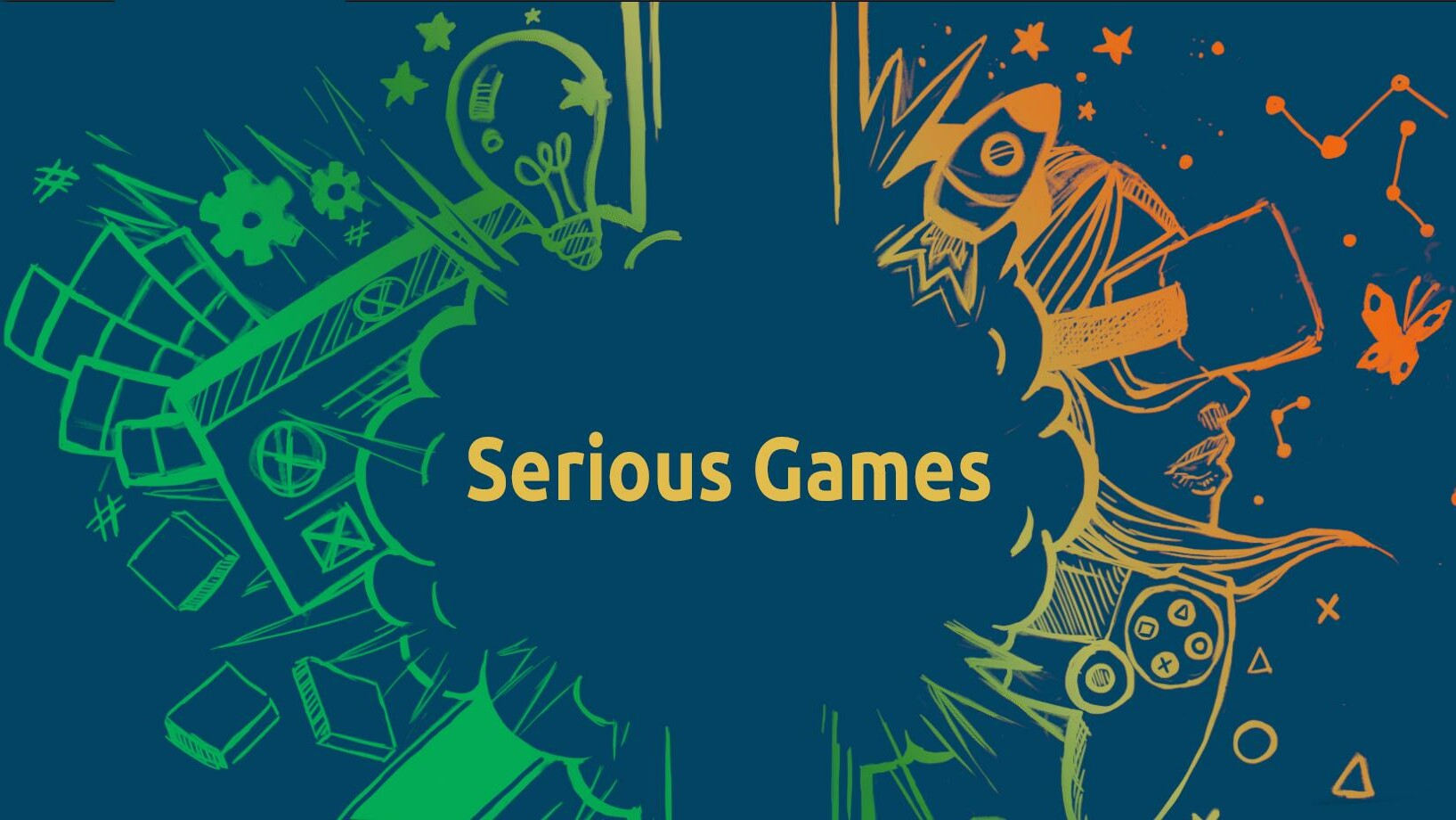 Eine Grafik mit dem Schriftzu Serious Games im Zentrum