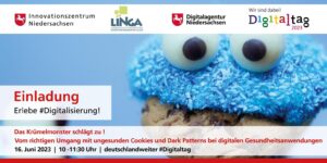 Flyer zur Veranstaltung am Digitaltag mit einem Muffin in Krümelmonsterform.