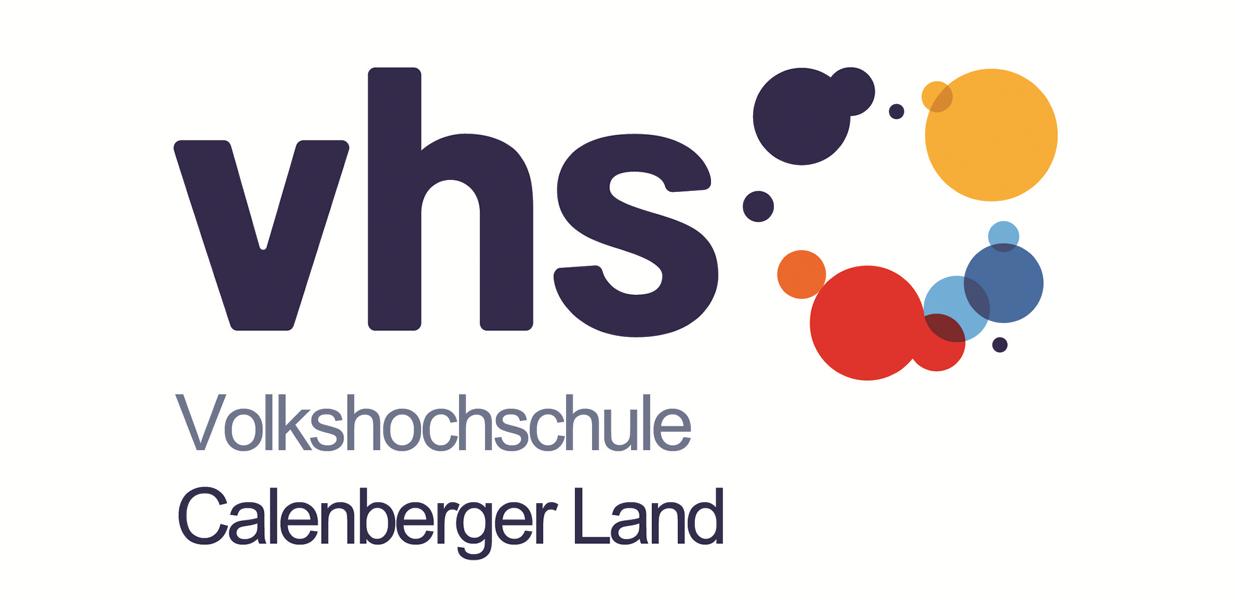 Logo der VHS Calenberger Land mit bunten Punkten.