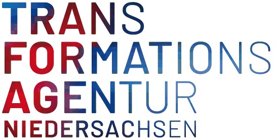 Logo der Transformationsagentur Niedersachsen in Rot, Blau und Weiß.