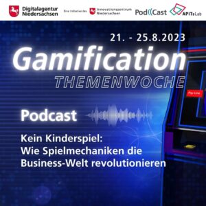 Text und Grafik zur Podcastfolge zum Thema Gamification.